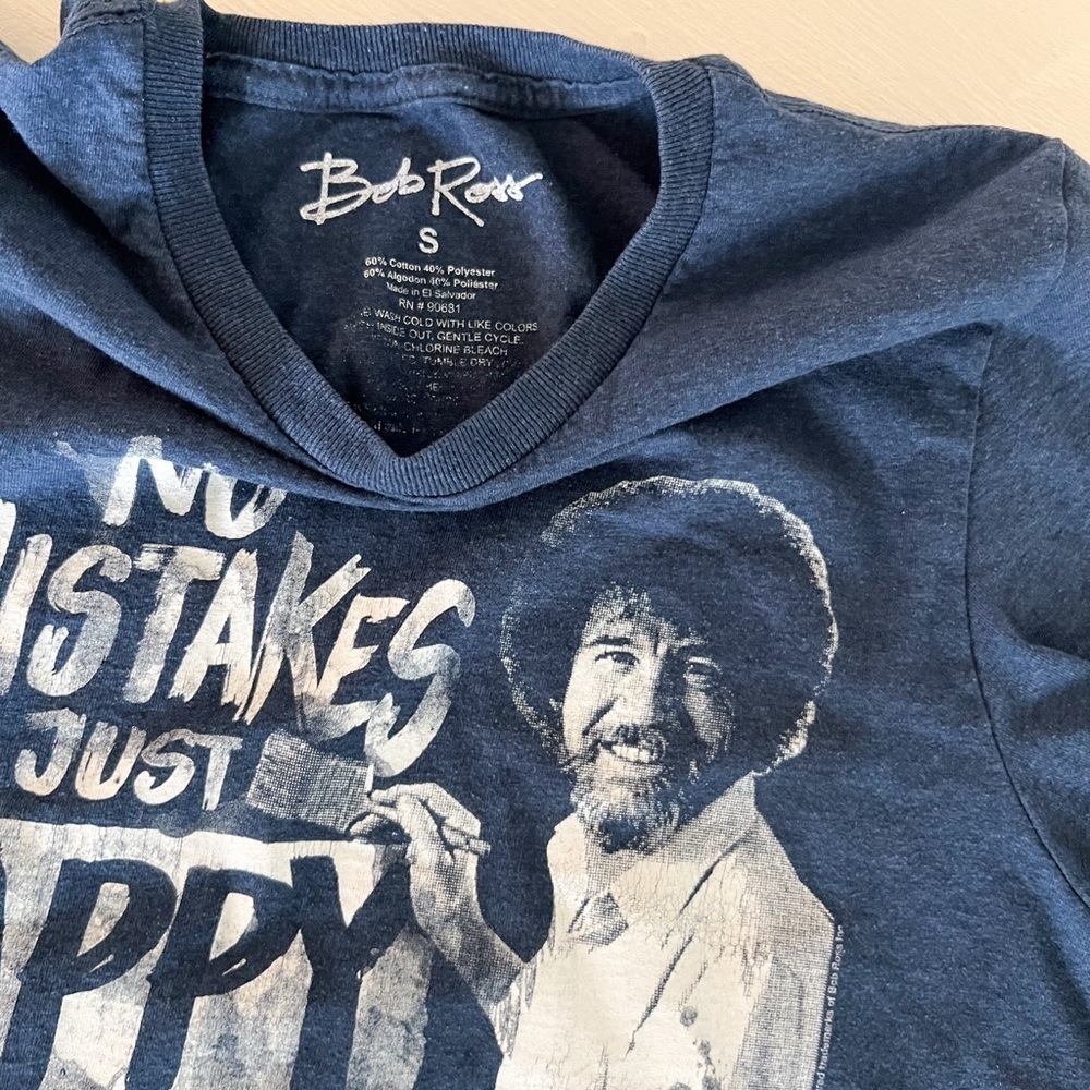 Bob Ross "No Mistakes Just Happy Accidents" Graphic Tee - Navy S unisex - Picture 2 of 3